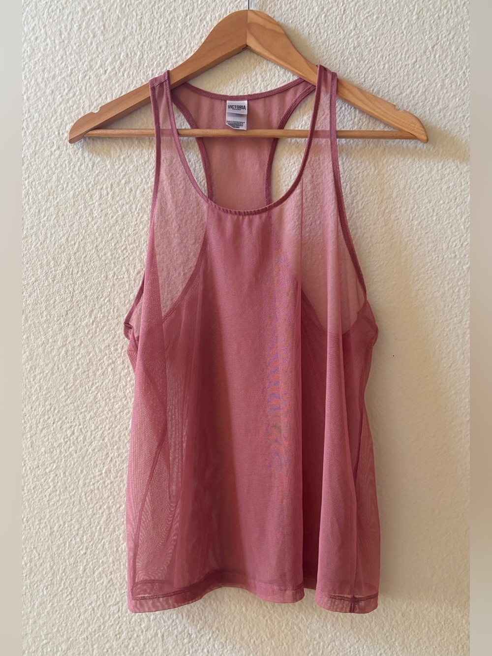 Victoria's Secret Sport Mesh Pink Sheer Tank Top Womens Small